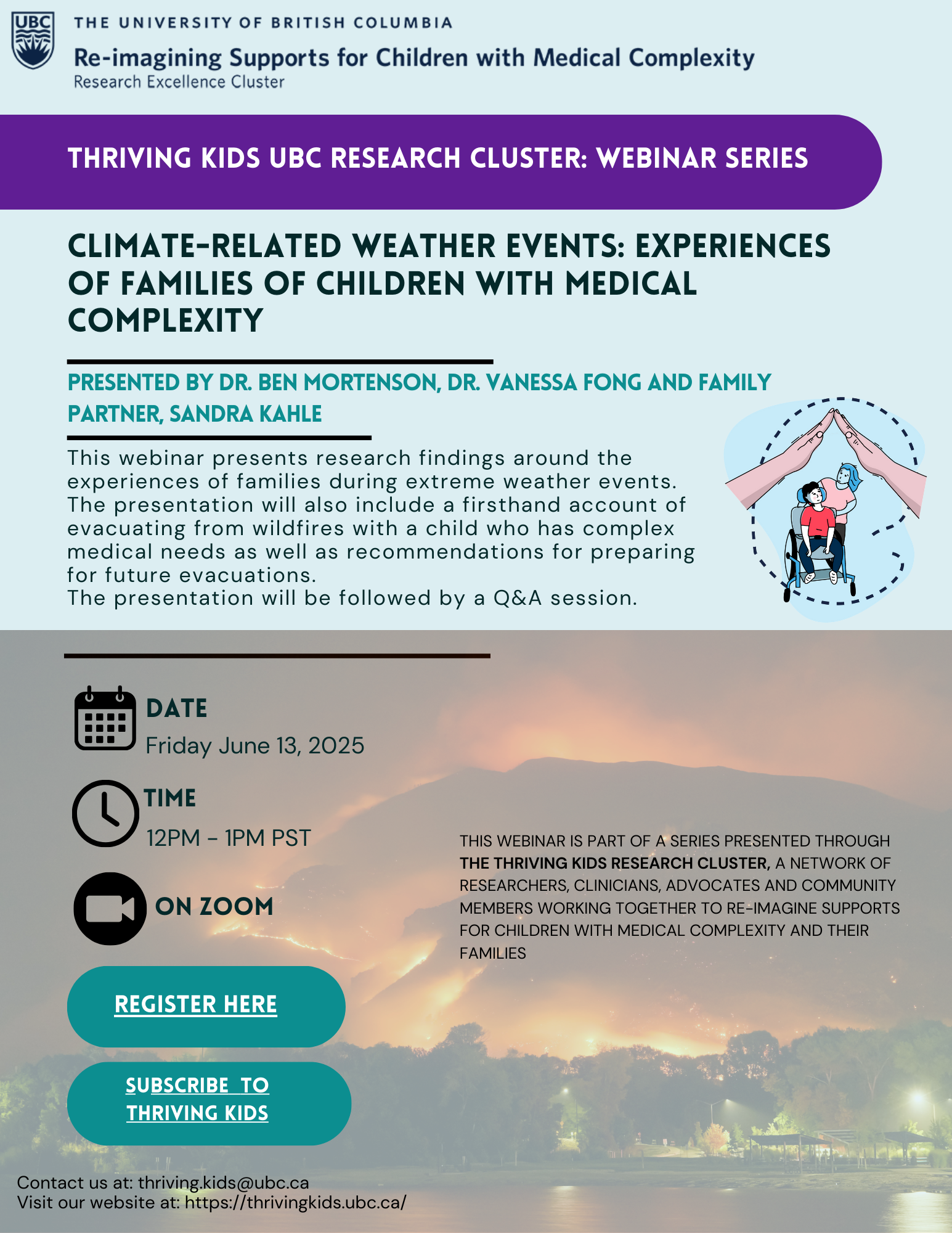 Poster for UBC Thriving Kids' next webinar